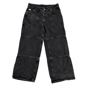 The Ragged Priest RAGGED Black Skater Wide Leg Carpenter Jeans Pants